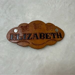 Handmade in Mexico Brown Leather Name Tag with Butterflies ELIZABETH